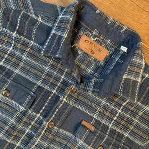 Orvis Heavyweight‎ Flannel Button Shirt Jacket Shacket Medium Blue Plaid Pockets